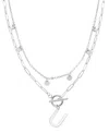 Adornia Silver Tarnish Resistant Confetti And Paperclip Layered Initial Toggle Necklace In Letter U
