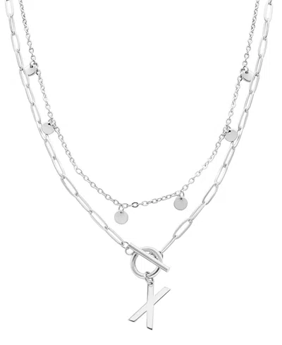 Adornia Silver Tarnish Resistant Confetti And Paperclip Layered Initial Toggle Necklace In Silver-x