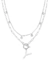 Adornia Silver Tarnish Resistant Confetti And Paperclip Layered Initial Toggle Necklace In Letter Y