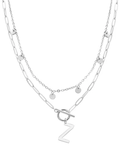 Adornia Silver Tarnish Resistant Confetti And Paperclip Layered Initial Toggle Necklace In Letter Z