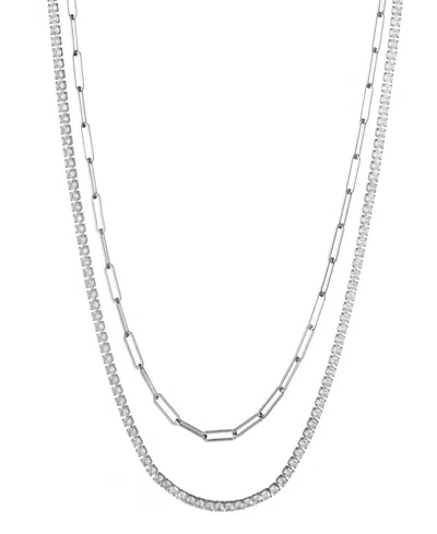 Adornia Silver Tennis And Paperclip Chain Necklace Set In Metallic