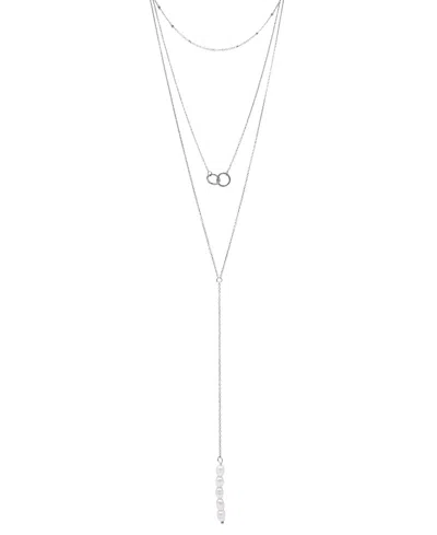 Adornia Silver-tone Freshwater Pearl (3mm) Lariat Layered Necklace, 16" + 2" Extender