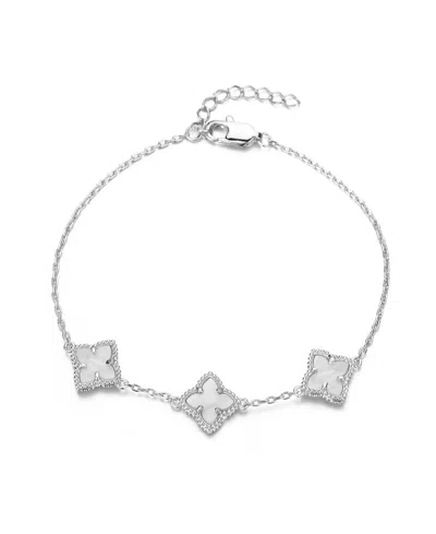 ADORNIA SILVER WHITE MOTHER OF PEARL FLOWER BRACELET