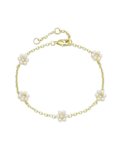 Adornia 14k Gold Plated Faux Flower Station Pearl Bracelet