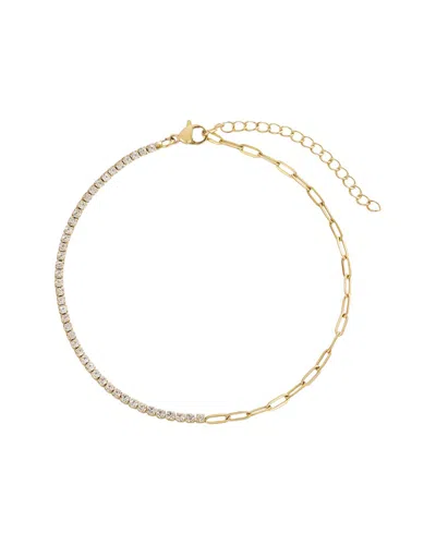 Adornia Tarnish Resistant 18k Plated Half Tennis And Paperclip Chain Anklet In Gold