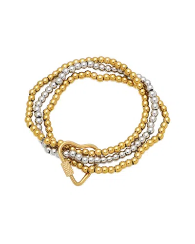 Adornia Tarnish Resistant 18k Gold Plated And Silver Bead Bracelet With Heart Lock Set