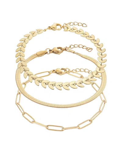 Adornia Tarnish Resistant 18k Gold Plated Set Of Three Adjustable Chain Bracelets