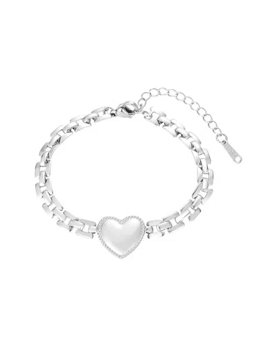 Adornia Tarnish Resistant Silver Heart Grid Chain Bracelet