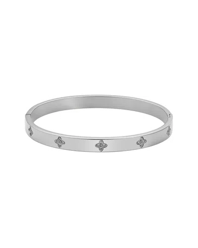 Adornia Stainless Steel Cz Pave Clover Cuff Bracelet In Metallic