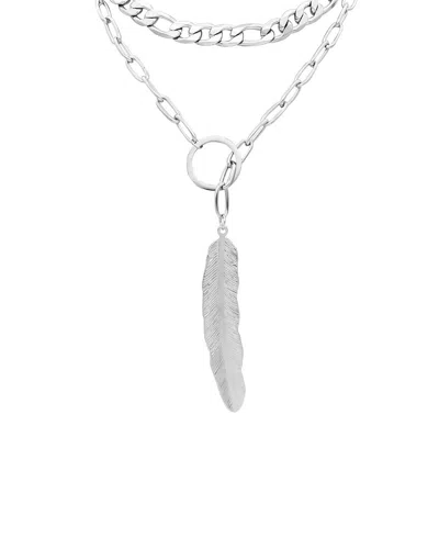 Adornia Stainless Steel Leaf Y Necklace In Silver