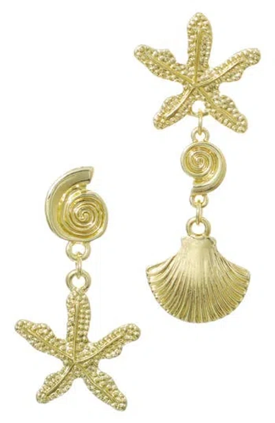 Adornia Gold Plated Starfish And Shell Drop Earrings