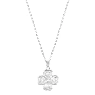 Adornia Sterling Silver Plated Adjustable Clear Crystal Heart Clover Necklace