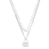 Adornia Sterling Silver Plated Adjustable Layered Chain Crystal Lock Necklace In Silver
