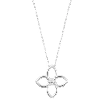 Adornia Sterling Silver Plated Adjustable Outline Cz Clover Necklace