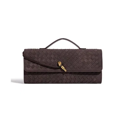 Adornia Suede Dark Brown Woven Baguette Bag