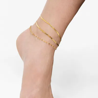 Adornia Tarnish Resistant 14k Gold Plated Adjustable 9-11" Herringbone, Valentina, And Mariner Chain Anklet