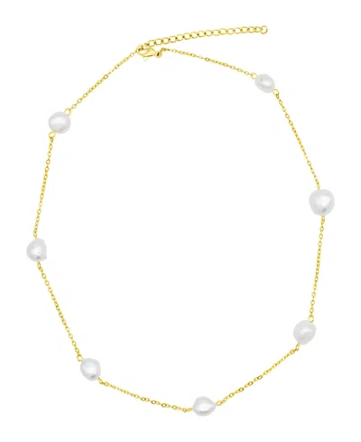 Adornia Tarnish Resistant 14k Gold-plated Adjustable Station Cultured Freshwater Pearl Necklace In White