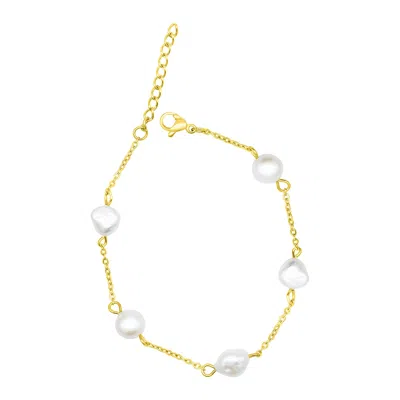 Adornia Tarnish Resistant 14k Gold Plated Adjustable Station Freshwater Pearl Bracelet In Silver