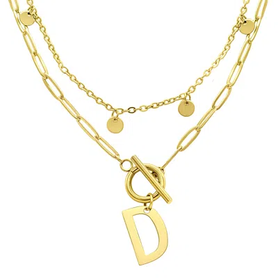 Adornia Tarnish Resistant 14k Gold Plated Confetti And Paperclip Layered Initial Toggle Necklace