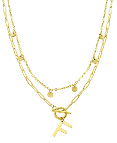 Adornia Tarnish Resistant 14k Gold-plated Confetti And Paperclip Layered Initial Toggle Necklace In Gold- F