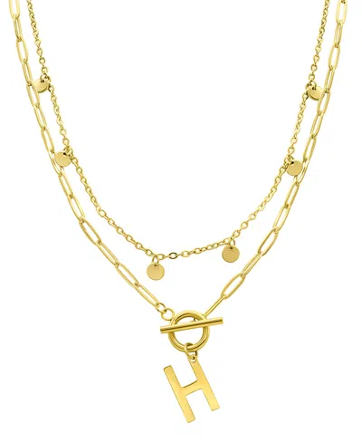 Adornia Tarnish Resistant 14k Gold-plated Confetti And Paperclip Layered Initial Toggle Necklace In Gold- H