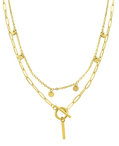 ADORNIA TARNISH RESISTANT 14K GOLD-PLATED CONFETTI AND PAPERCLIP LAYERED INITIAL TOGGLE NECKLACE