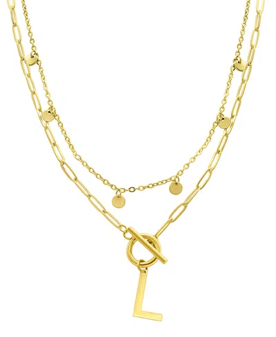 Adornia Tarnish Resistant 14k Gold-plated Confetti And Paperclip Layered Initial Toggle Necklace In Gold- L