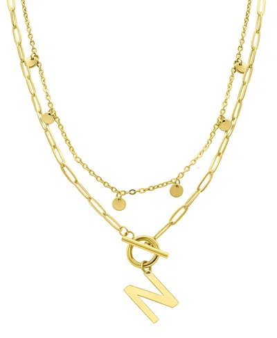 Adornia Tarnish Resistant 14k Gold-plated Confetti And Paperclip Layered Initial Toggle Necklace In Gold- N