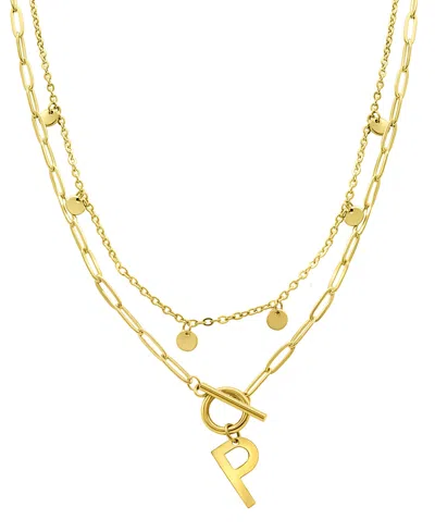 Adornia Tarnish Resistant 14k Gold-plated Confetti And Paperclip Layered Initial Toggle Necklace In Gold- P