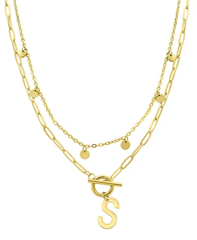 Adornia Tarnish Resistant 14k Gold-plated Confetti And Paperclip Layered Initial Toggle Necklace In Gold- S