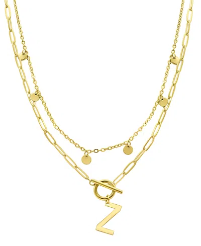 Adornia Tarnish Resistant 14k Gold-plated Confetti And Paperclip Layered Initial Toggle Necklace In Gold- Z