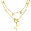 Adornia Tarnish Resistant 14k Gold Plated Confetti And Paperclip Layered Initial Toggle Necklace In Multi