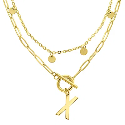 Adornia Tarnish Resistant 14k Gold Plated Confetti And Paperclip Layered Initial Toggle Necklace In Multi
