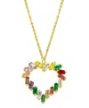 ADORNIA TARNISH RESISTANT 14K GOLD-PLATED CRYSTAL RAINBOW BAGUETTE HEART PENDANT NECKLACE