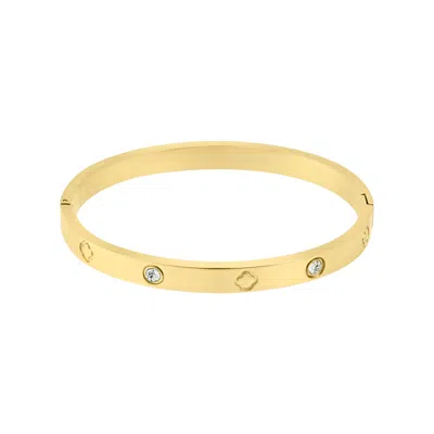 Adornia Tarnish Resistant 14k Gold Plated Cz And Clover Bangle