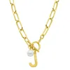 ADORNIA TARNISH RESISTANT 14K GOLD PLATED FRESHWATER PEARL INITIAL TOGGLE NECKLACE