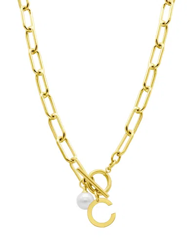 Adornia Tarnish Resistant 14k Gold-plated Freshwater Pearl Initial Toggle Necklace In White- C