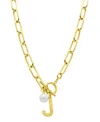 ADORNIA TARNISH RESISTANT 14K GOLD-PLATED FRESHWATER PEARL INITIAL TOGGLE NECKLACE