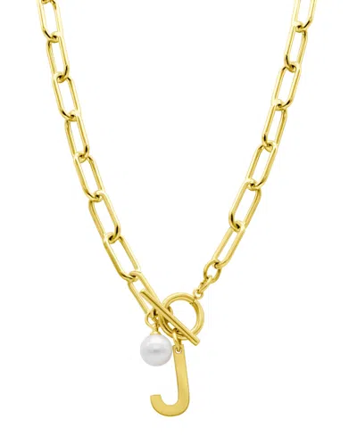 Adornia Tarnish Resistant 14k Gold-plated Freshwater Pearl Initial Toggle Necklace In Multi