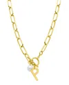 ADORNIA TARNISH RESISTANT 14K GOLD-PLATED FRESHWATER PEARL INITIAL TOGGLE NECKLACE