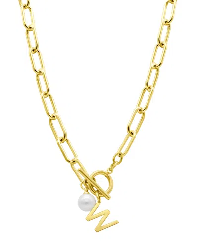 Adornia Tarnish Resistant 14k Gold-plated Freshwater Pearl Initial Toggle Necklace In White- W