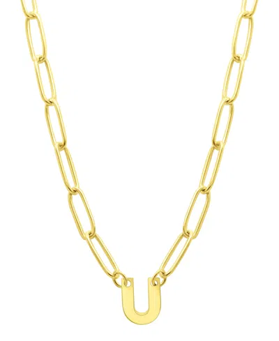 Adornia Tarnish Resistant 14k Gold-plated Mini Initial Paperclip Chain Necklace In Gold- U