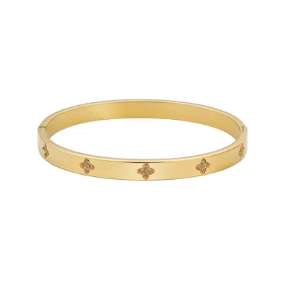 ADORNIA TARNISH RESISTANT 14K GOLD PLATED PAVE CLOVER CUFF