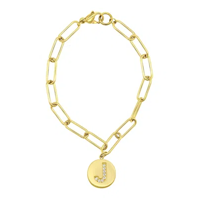 Adornia Tarnish Resistant 14k Gold Plated Pave Crystal Initial Disc Paperclip Bracelet