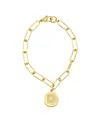 ADORNIA TARNISH RESISTANT 14K GOLD-PLATED PAVE CRYSTAL INITIAL DISC PAPERCLIP BRACELET