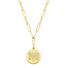 Adornia Tarnish Resistant 14k Gold Plated Pave Crystal Initial Disc Paperclip Necklace