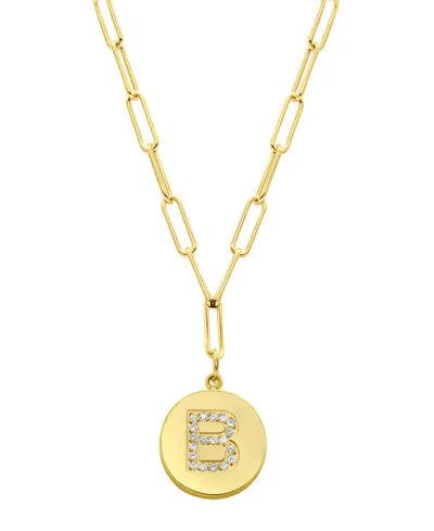 Adornia Tarnish Resistant 14k Gold Plated Pave Crystal Initial Disc Paperclip Necklace In Gold- B