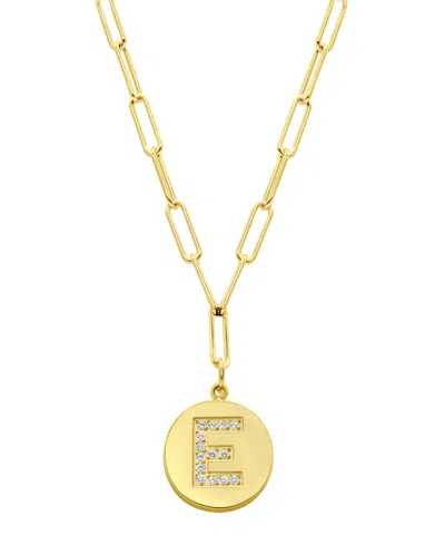 Adornia Tarnish Resistant 14k Gold Plated Pave Crystal Initial Disc Paperclip Necklace In Gold- E