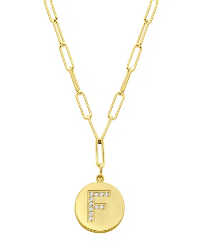 Adornia Tarnish Resistant 14k Gold Plated Pave Crystal Initial Disc Paperclip Necklace In Gold- F