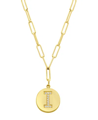 Adornia Tarnish Resistant 14k Gold Plated Pave Crystal Initial Disc Paperclip Necklace In Gold- I